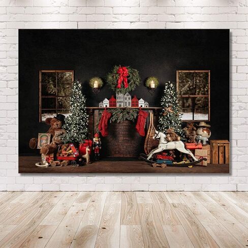 MEHOFOND 8x6ft Christmas Photography Background Christmas Tree with Fireplace Wreath Stocking Black Backdrops Winter Xmas Birthday Holiday Party Decoration Banner Photo Portrait Props in Saudi Arabia