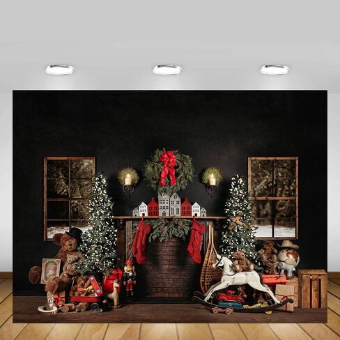 MEHOFOND 8x6ft Christmas Photography Background Christmas Tree with Fireplace Wreath Stocking Black Backdrops Winter Xmas Birthday Holiday Party Decoration Banner Photo Portrait Props in Saudi Arabia