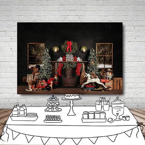 MEHOFOND 8x6ft Christmas Photography Background Christmas Tree with Fireplace Wreath Stocking Black Backdrops Winter Xmas Birthday Holiday Party Decoration Banner Photo Portrait Props in Saudi Arabia