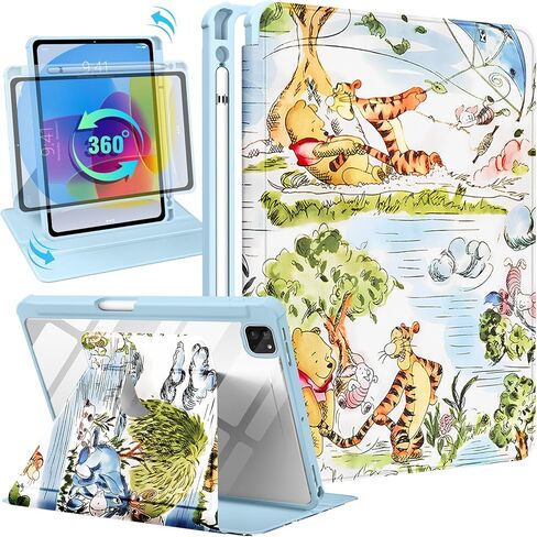 مروحة عصرية لجهاز iPad Pro 12.9 حافظة 2022/2021/2020/2018 حافظة كرتونية لطيفة Kawaii للفتيات والأطفال البنات والنساء، أغطية تصميم، حامل قلم رصاص قابل للدوران 360 درجة لجهاز Apple i Pad 12.9 بوصة، حيوان in Kuwait