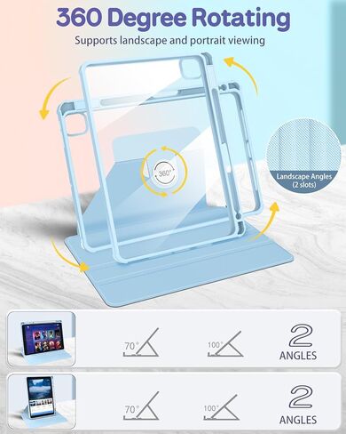 مروحة عصرية لجهاز iPad Pro 12.9 حافظة 2022/2021/2020/2018 حافظة كرتونية لطيفة Kawaii للفتيات والأطفال البنات والنساء، أغطية تصميم، حامل قلم رصاص قابل للدوران 360 درجة لجهاز Apple i Pad 12.9 بوصة، حيوان in Kuwait