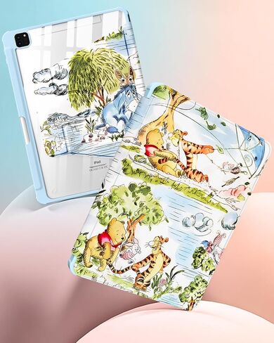 مروحة عصرية لجهاز iPad Pro 12.9 حافظة 2022/2021/2020/2018 حافظة كرتونية لطيفة Kawaii للفتيات والأطفال البنات والنساء، أغطية تصميم، حامل قلم رصاص قابل للدوران 360 درجة لجهاز Apple i Pad 12.9 بوصة، حيوان in Kuwait