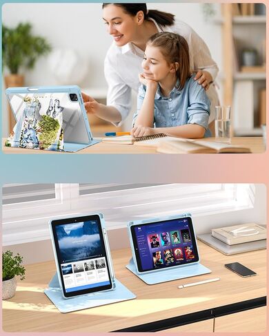 مروحة عصرية لجهاز iPad Pro 12.9 حافظة 2022/2021/2020/2018 حافظة كرتونية لطيفة Kawaii للفتيات والأطفال البنات والنساء، أغطية تصميم، حامل قلم رصاص قابل للدوران 360 درجة لجهاز Apple i Pad 12.9 بوصة، حيوان in Kuwait