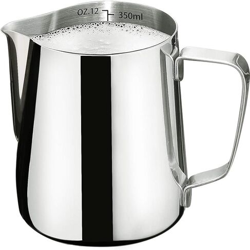 Milk Frothing Pitcher-Measurement on the Inside, Frothing pitcher, Coffee Pitcher Perfect for Espresso Machines, Stainless Steel Milk Frother Cup for Latte Art(12oz/350ml). in Saudi Arabia