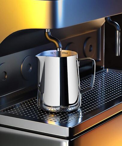 Milk Frothing Pitcher-Measurement on the Inside, Frothing pitcher, Coffee Pitcher Perfect for Espresso Machines, Stainless Steel Milk Frother Cup for Latte Art(12oz/350ml). in Saudi Arabia