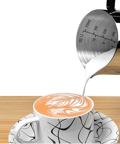 Milk Frothing Pitcher-Measurement on the Inside, Frothing pitcher, Coffee Pitcher Perfect for Espresso Machines, Stainless Steel Milk Frother Cup for Latte Art(12oz/350ml). in Saudi Arabia