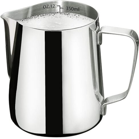 Milk Frothing Pitcher-Measurement on the Inside, Frothing pitcher, Coffee Pitcher Perfect for Espresso Machines, Stainless Steel Milk Frother Cup for Latte Art(12oz/350ml). in Saudi Arabia
