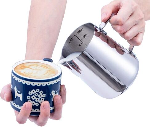 Milk Frothing Pitcher-Measurement on the Inside, Frothing pitcher, Coffee Pitcher Perfect for Espresso Machines, Stainless Steel Milk Frother Cup for Latte Art(12oz/350ml). in Saudi Arabia