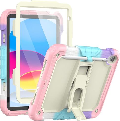 HXCASEAC Silicone Case for iPad 10th Generation, with Screen Protector/Pencil Holder/Built- in Stand, Protective Case for iPad 10 10.9 inch 2022 (Pink) in Saudi Arabia