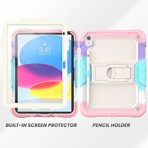 HXCASEAC Silicone Case for iPad 10th Generation, with Screen Protector/Pencil Holder/Built- in Stand, Protective Case for iPad 10 10.9 inch 2022 (Pink) in Saudi Arabia