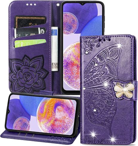 Case for Samsung Galaxy A15 5G Stylish Shiny Diamond Wallet Case with Card Holder Kickstand Flip Magnetic Closure PU Leather Cover for Galaxy A15 5G Glitter Butterfly Rose Gold SD in Saudi Arabia