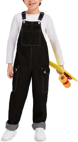 Haloumoning Boys Fashion Denim Overalls with Flap Pockets 5-14 Years in Saudi Arabia