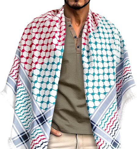 Palestine Scarf Arab Keffiyeh Scarf for Men Women - Shemagh Wrap Arab Turban Cover Head Scarf with Tassels in Saudi Arabia