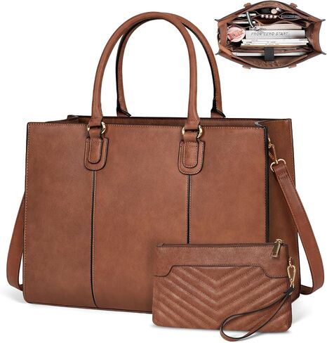 NEWHEY Laptop Bag for Women 15.6 Inch Work Tote Bags Leather Computer Bag with Clutch Purse Professional Office Briefcase Waterproof Handbag Shoulder Bag for Business Travel College, Black in Kuwait