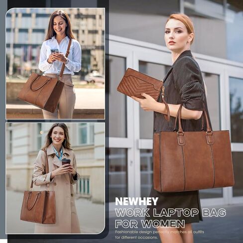 NEWHEY Laptop Bag for Women 15.6 Inch Work Tote Bags Leather Computer Bag with Clutch Purse Professional Office Briefcase Waterproof Handbag Shoulder Bag for Business Travel College, Black in Kuwait
