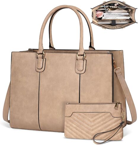 NEWHEY Laptop Bag for Women 15.6 Inch Work Tote Bags Leather Computer Bag with Clutch Purse Professional Office Briefcase Waterproof Handbag Shoulder Bag for Business Travel College, Black in Kuwait