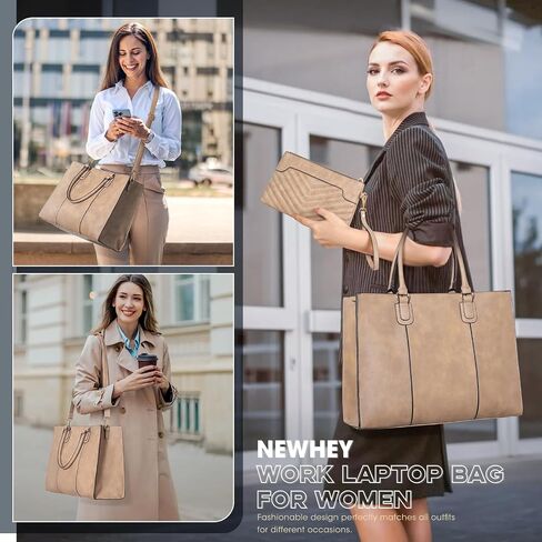 NEWHEY Laptop Bag for Women 15.6 Inch Work Tote Bags Leather Computer Bag with Clutch Purse Professional Office Briefcase Waterproof Handbag Shoulder Bag for Business Travel College, Black in Kuwait