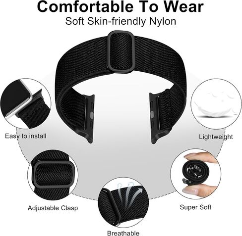 Stretchy Sport Band Compatible with Apple Watch 49mm 46mm 45mm 44mm 42mm 41mm 40mm 38mm for Men Women, Elastic Solo Loop Nylon Strap Compatible for iWatch Series SE 10 9 8 7 6 5 4 Ultra in Saudi Arabia