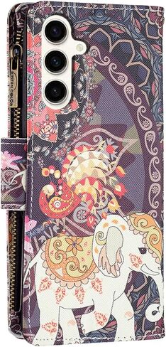Asuwish Compatible with Samsung Galaxy S23 FE 5G Wallet Case and Tempered Glass Screen Protector Zipper Flip Folio Credit Card Holder Stand Cell Phone Cover for S 23 EF S23FE 23S Women Men - Elephant in Saudi Arabia