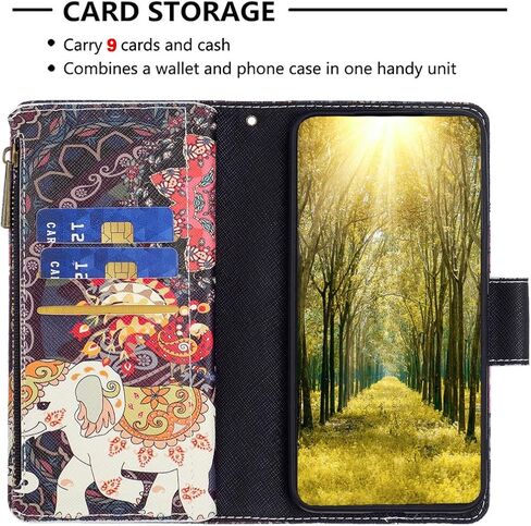 Asuwish Compatible with Samsung Galaxy S23 FE 5G Wallet Case and Tempered Glass Screen Protector Zipper Flip Folio Credit Card Holder Stand Cell Phone Cover for S 23 EF S23FE 23S Women Men - Elephant in Saudi Arabia