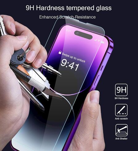 زجاج مقسى لهاتف iPhone 14 Pro مقاس 6.1 بوصة، وواقي شاشة iPhone 14 Pro، طبقة حماية 10H مضادة للخدش، خالية من الفقاعات، مقاومة فائقة الدقة [3 عبوات] in Kuwait