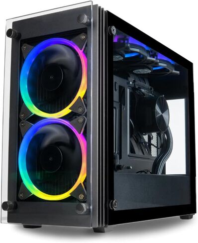 Stratos Mini ITX High Airflow Tower Gaming Desktop Computer Case - 4 ARGB 600-2000rpm PWM Fans Included, Dual Mode (3p Mobo + Remote) 347x55x125mm GPU Clearance in Saudi Arabia