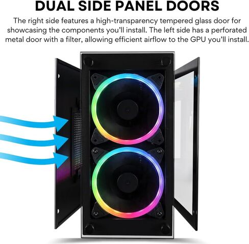 Stratos Mini ITX High Airflow Tower Gaming Desktop Computer Case - 4 ARGB 600-2000rpm PWM Fans Included, Dual Mode (3p Mobo + Remote) 347x55x125mm GPU Clearance in Saudi Arabia