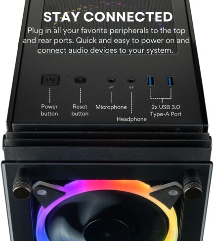 Stratos Mini ITX High Airflow Tower Gaming Desktop Computer Case - 4 ARGB 600-2000rpm PWM Fans Included, Dual Mode (3p Mobo + Remote) 347x55x125mm GPU Clearance in Saudi Arabia