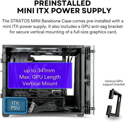 Stratos Mini ITX High Airflow Tower Gaming Desktop Computer Case - 4 ARGB 600-2000rpm PWM Fans Included, Dual Mode (3p Mobo + Remote) 347x55x125mm GPU Clearance in Saudi Arabia