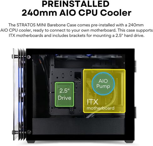 Stratos Mini ITX High Airflow Tower Gaming Desktop Computer Case - 4 ARGB 600-2000rpm PWM Fans Included, Dual Mode (3p Mobo + Remote) 347x55x125mm GPU Clearance in Saudi Arabia