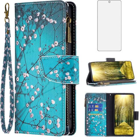 Asuwish Compatible with Samsung Galaxy S23 FE 5G Wallet Case and Tempered Glass Screen Protector Zipper Flip Folio Credit Card Holder Stand Cell Phone Cover for S 23 EF S23FE 23S Women Men - Elephant in Saudi Arabia