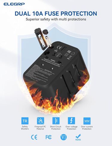 محول السفر العالمي ELEGRP، شاحن سريع 65 وات، محول طاقة دولي للسفر مع منفذ USB C، شاحن حائط أساسي للسفر في جميع أنحاء العالم، نوع C/G/A/I، محول طاقة الكل في واحد، FCC، حزمة واحدة in Saudi Arabia