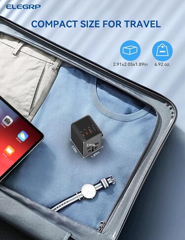 محول السفر العالمي ELEGRP، شاحن سريع 65 وات، محول طاقة دولي للسفر مع منفذ USB C، شاحن حائط أساسي للسفر في جميع أنحاء العالم، نوع C/G/A/I، محول طاقة الكل في واحد، FCC، حزمة واحدة in Saudi Arabia