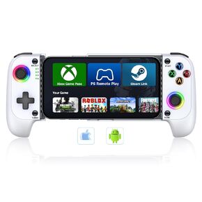 Wireless Phone Controller for iPhone/Android With Hall Joystick and RGB, Mobile Gaming Controller for iOS Support Xbox Game Pass, PlayStation, Steam Link, Call of Duty,Roblox, Minecraft, Cloud Gamepad