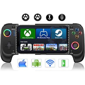Wireless Phone Controller for iPhone/Android With Hall Joystick and RGB, Mobile Gaming Controller for iOS Support Xbox Game Pass, PlayStation, Steam Link, Call of Duty,Roblox, Minecraft, Cloud Gamepad in Kuwait
