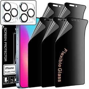 [5+2] TUFF STONE [5 MattePrivacy Flexible Hybrid Glass + 2 Lens protecotr] for iPhone 16 Pro Max 5G 2024 Screen Protector [Perfect fit for Full screen] 9H Hardness Shatter proof Super Toughness Anti-broken KIKNKILIN