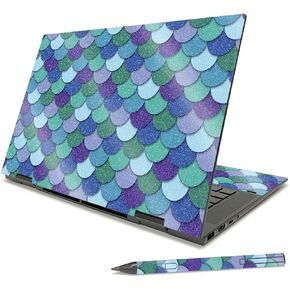 MIGHTY SKINS Glossy Glitter Skin Compatible with HP Envy x360 15" (2021) - Blue Green Polygon | Protective, Durable High-Gloss Glitter Finish | Easy to Apply and Change Styles | Made in The USA