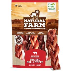 Natural Farm Odor-Free Braided Bully Sticks (12 Inch, 10 Pack) - 100% Grass-Fed Beef, Grain-Free, Low Fat & Fully Digestible Best Dental Treats - Safest Long Lasting Pizzle Chews to Keep Your Dog Busy