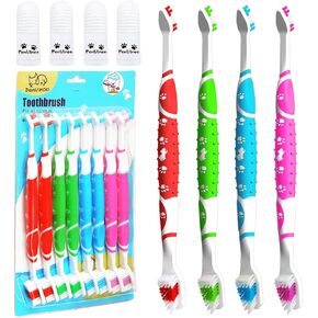 Dog Toothbrush pet Toothbrush Finger Toothbrush Small to Large Dogs,Cats with Soft Bristles Non Slip Dual Head Dog Toothbrush (8 Colors)