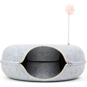 Feline Paradise Donut Cat Bed, Cat Tunnel Bed, Cat Tunnel, Jia Xi Indoor Cat Hideout, Peekaboo Cat Cave. (Dark Gray, Medium)
