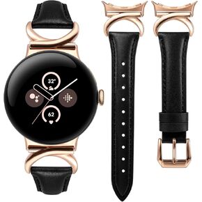 Minyee Leather Bands Compatible with Google Pixel Watch 3 41mm/Pixel Watch 2/Pixel Watch 1 Band Women, Slim Thin Dressy Designer Premium Leather Strap with C-Shape Metal Buckle for Pixel 2 Smartwatch