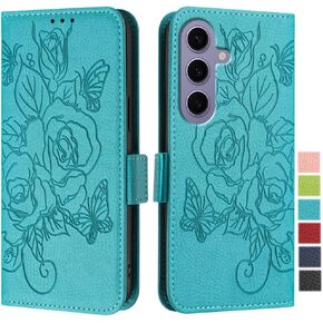 Case for Samsung Galaxy A15 5G, Galaxy A15 5G Wallet Case with Credit Card Holder Kickstand [RFID Blocking] Leather Emboss Rose Shockproof Phone Case for Samsung Galaxy A15 5G Red MG