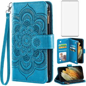 Asuwish Compatible with Samsung Galaxy S21 Ultra Glaxay S21ultra 5G Wallet Case and Tempered Glass Screen Protector Leather Flip Card Holder Cell Phone Cover for Gaxaly 21S S 21 21ultra G5 Women Green in Kuwait