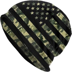 LAIPUTER American Flag Camo Beanie Standard Closed Chemo Hat Cancer Headwear Knitted Hats Baggy Slouchy Cap for Adults Women Men