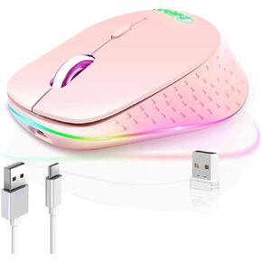 UrbanX Dual-Mode Wireless Mouse - Bluetooth & 2.4GHz Connectivity - Rechargeable, for Samsung Galaxy M54/S23 Ultra/Tab A7 10.4 (2022)/Tab Active4 Pro/Z Fold4, PC, Mac, i-Pad - Pink