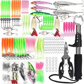 101 PCS Fishing Lures, Fish lip gripper，Fish controller, Crankbaits, Hooks, Weights, Other Accessories, Fishing Lure Bait Gear Equipment Kit Gift for Men Freshwater Bass