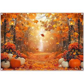 Fabric 7x5ft Fall Photography Backdrop Autumn Maple Leaves Pumpkin Backdrop Thanksgiving Harvest Party Decorations Friendsgiving Photo Booth Banner