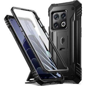 Poetic Revolution Case Compatible with OnePlus 10 Pro 5G, Built-in Screen Protector Work with Fingerprint ID, Full Body Rugged Shockproof Protective Cover Case with Kickstand, Black