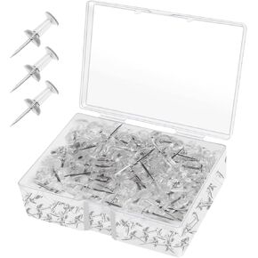 Clear Thumb Tacks for Wall 100- Pack - Clear Plastic Head Thumbtacks with Steel Point - Push Pins for Bulletin Board, Corkboard, Map, Calendar, Photo, Home Office, and Craft Projects