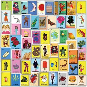 120Pcs Cards Loteria Stickers Pack, Cartoon Cute Vinyl Waterproof Decals for Water Bottle,Laptop,Phone,Skateboard,Scrapbooking,Bumper Decor for Kids Teens Adults Fans for Party Supply